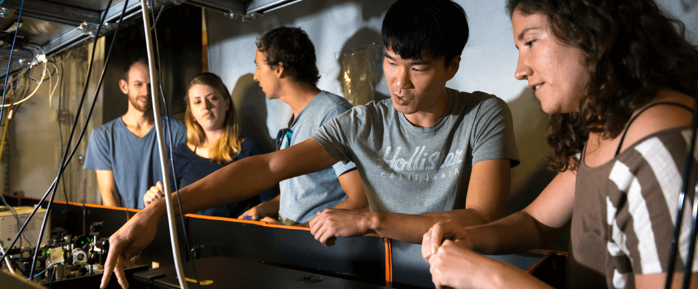 Physics graduate students seen in the lab of Dr. Elain Li Oct. 18, 2016 at the University of Texas at Austin.